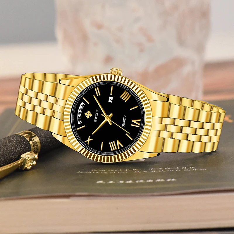 WWOOR-Montres étanches en acier inoxydable pour hommes, montres-bracelets à quartz, horloge de date, cadeau de luxe, nouveau