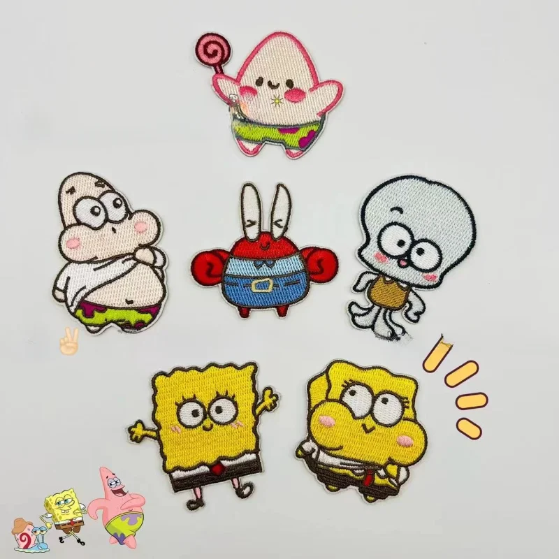 Q version cartoon SpongeBob SquarePants Patrick Star embroidery stickers self-adhesive free ironing subsidy decoration wholesale