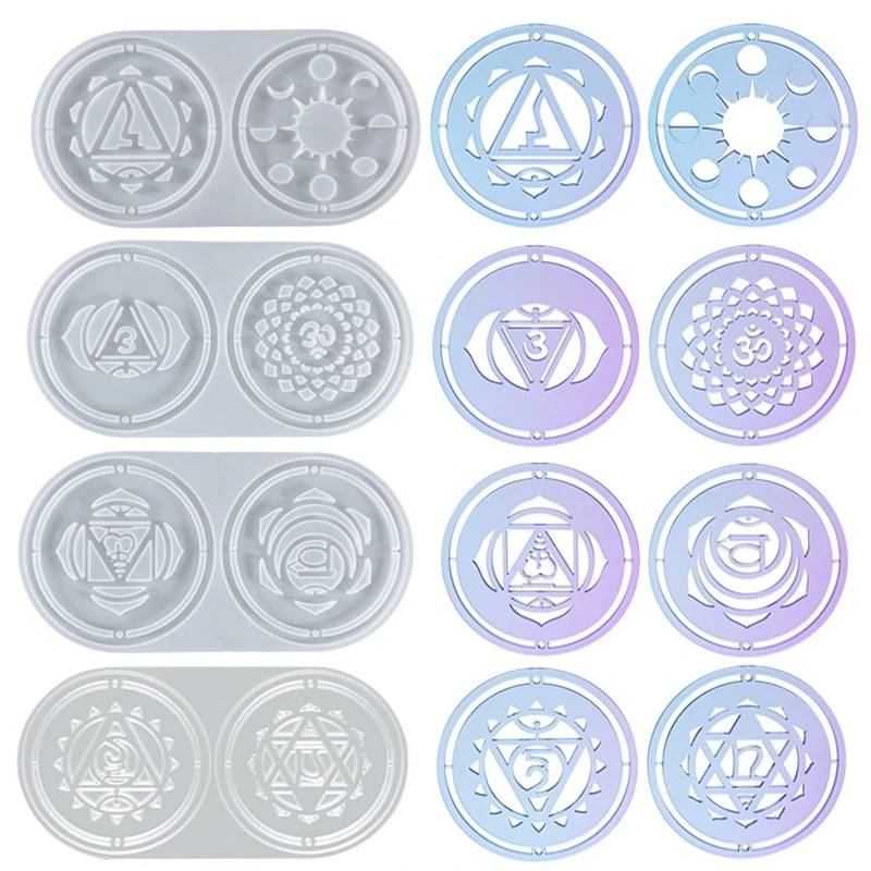 

Seven Chakra Hanging Ornament Crystal Epoxy Resin Mold Coaster Cup Mat Pad Silicone Mould DIY Craft Home Decoration Casting Tool