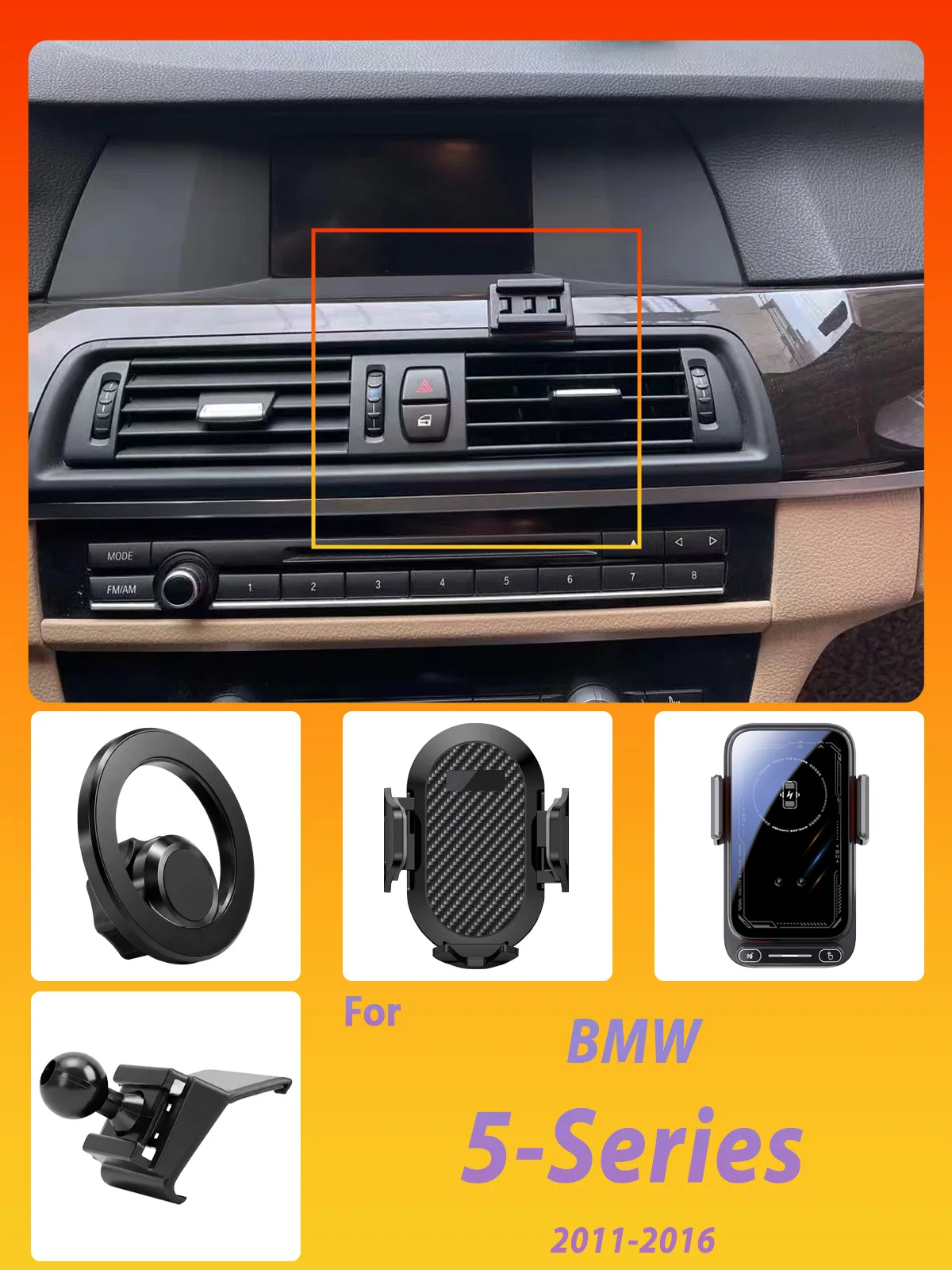 Entwickelt für BMW 5er F10 2011-2015 2016 Handyhalterung Auto Magnetische Halterung Intelligente Sensorik Kabelloses Laden Ein-Knopf-Entriegelung – Detail 1