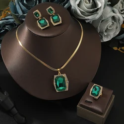 Classic Emerald Pendant Jewelry Sets For Women Zircon Ring Earrings Necklace Wedding Bridal Elegant Christmas Gift