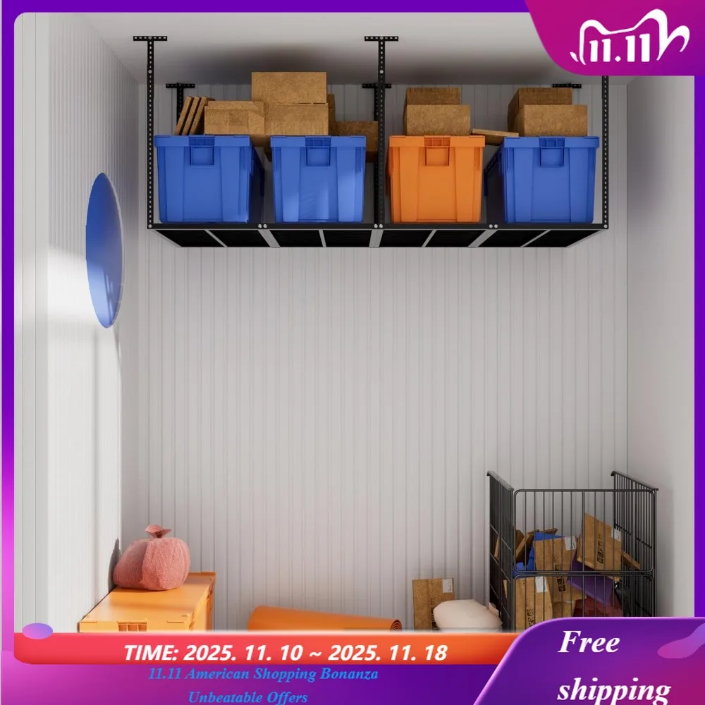 

3x8ft Garage Storage Rack,Adjustable Ceiling Mounted Storage Racks,Heavy Duty Cold Rolled Steel Storage Rack