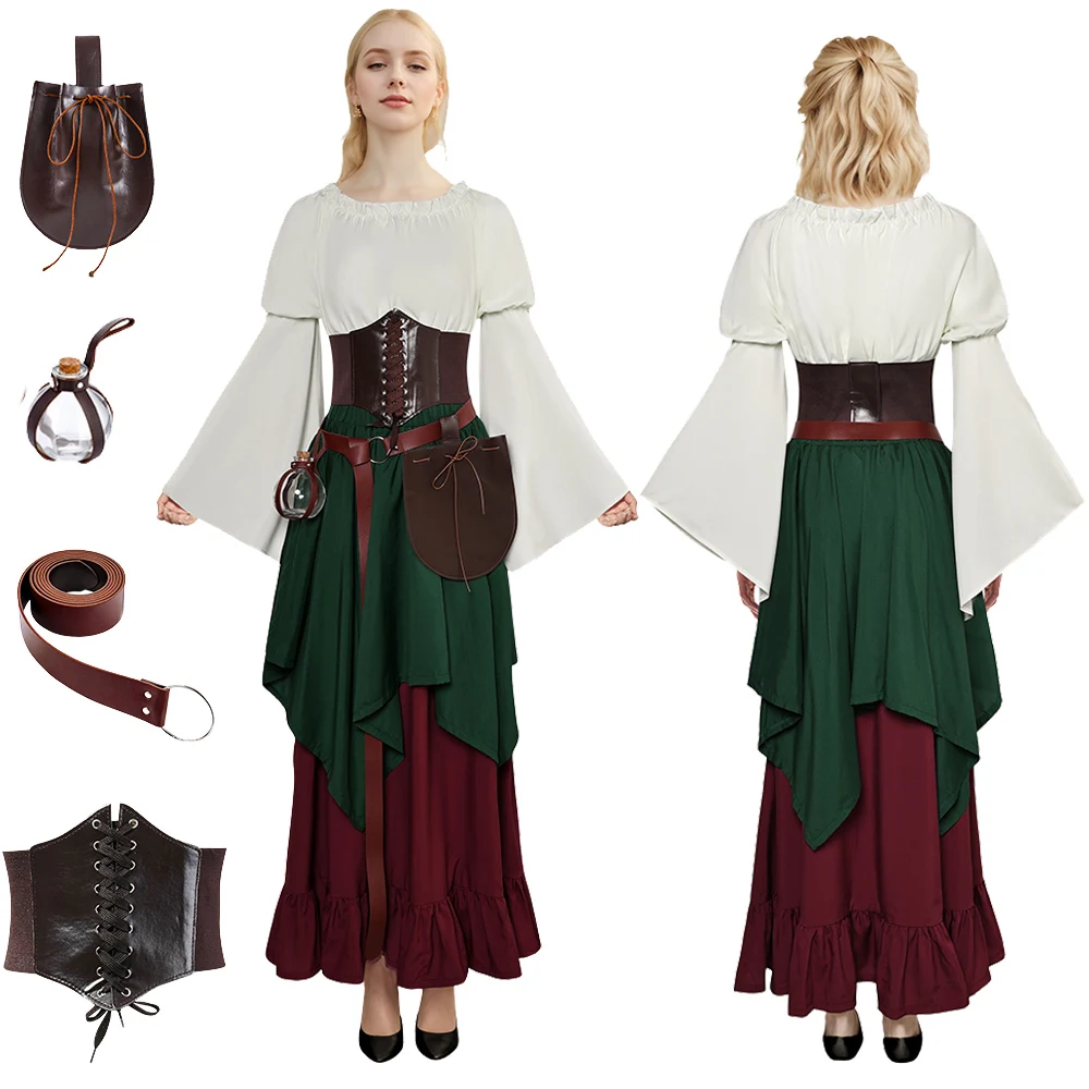 Medieval Viking Cosplay Fantasy Corset Waistband Belt Pouch Clothing Renaissance Steampunk Costume Disguise Women Outfits