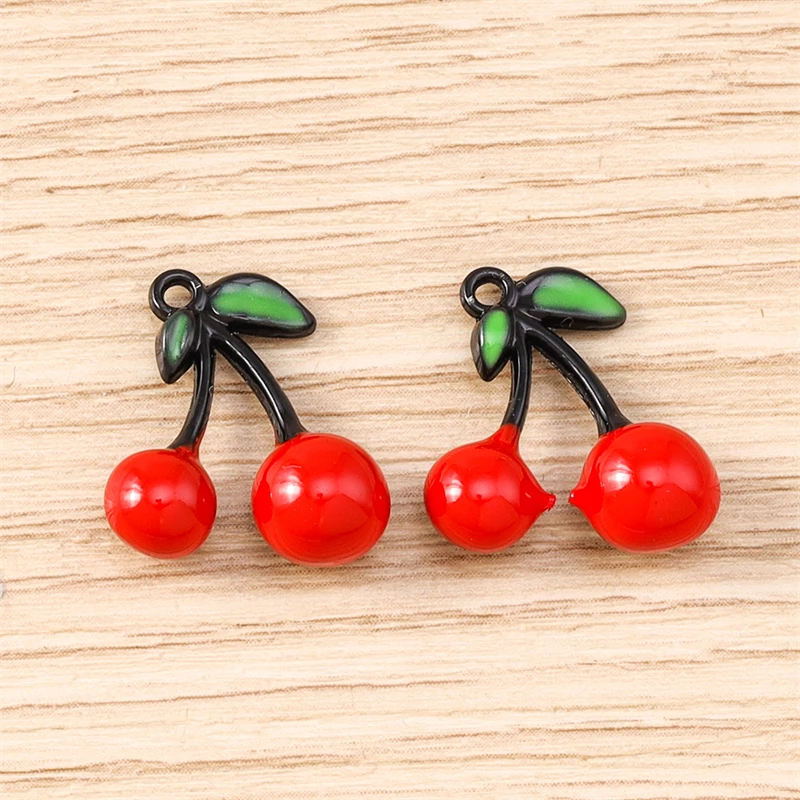 5 Stück 15x17mm Niedliche Emaille-Obst-Kirsch-Anhänger für Schmuckherstellung, Halsketten, Ohrringe, Armbänder, DIY-Handarbeiten, Geschenke – Detail 5