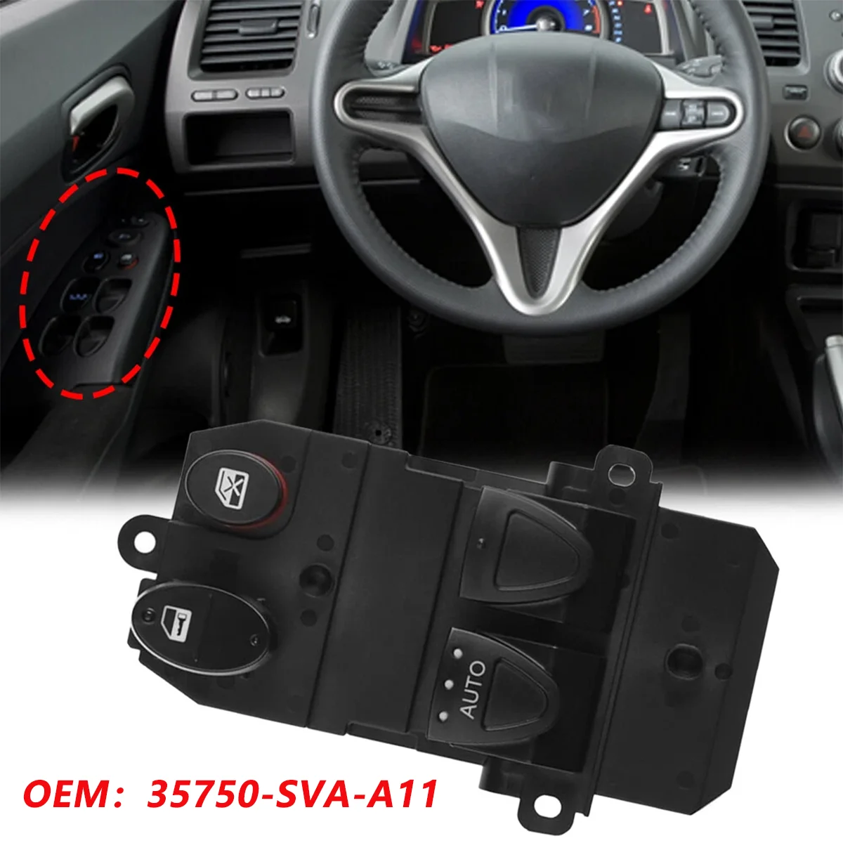 

35750-SVA-A11 New Car Front Left Electric Power Window Master Switch For Honda Civic 2006-2011 35750SVAA11