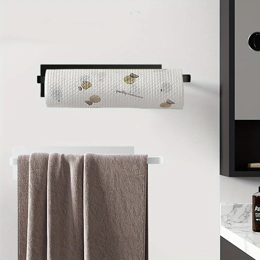Kitchen Steel Paper Towel Holder No Punch Cabinet Paper Shelf Household Roll Paper Hanger Plastic Wrap Rag Storage Rack