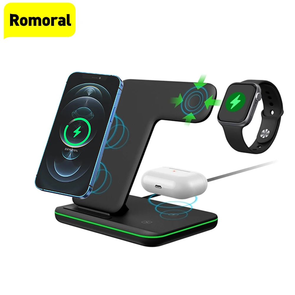 15W Wireless Charger Stand Fast Charging For Galaxy Samsung S21 Watch 3/4 For iPhone 12/13 For Airpods Qi Dock Station