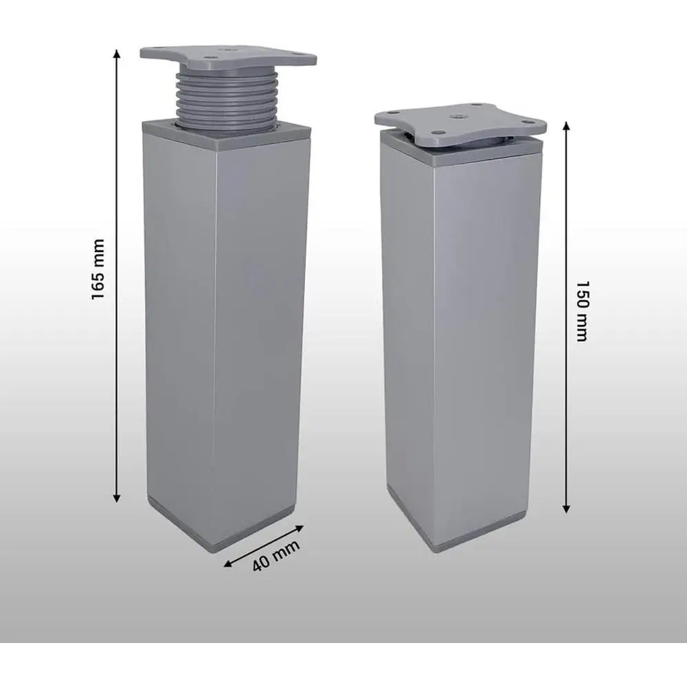 Paquete de 16 patas de muebles de aluminio ajustables en altura, perfil cuadrado, tornillos de 590 a 649 mm incluidos, fácil instalación