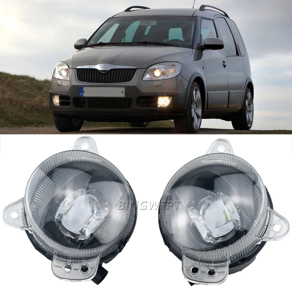 2 X LED Fog Light DRL For Skoda Roomster (5J) 2006 2007 2008 2009 2010 Car Front Fog Daytime Running Lamp Assembly