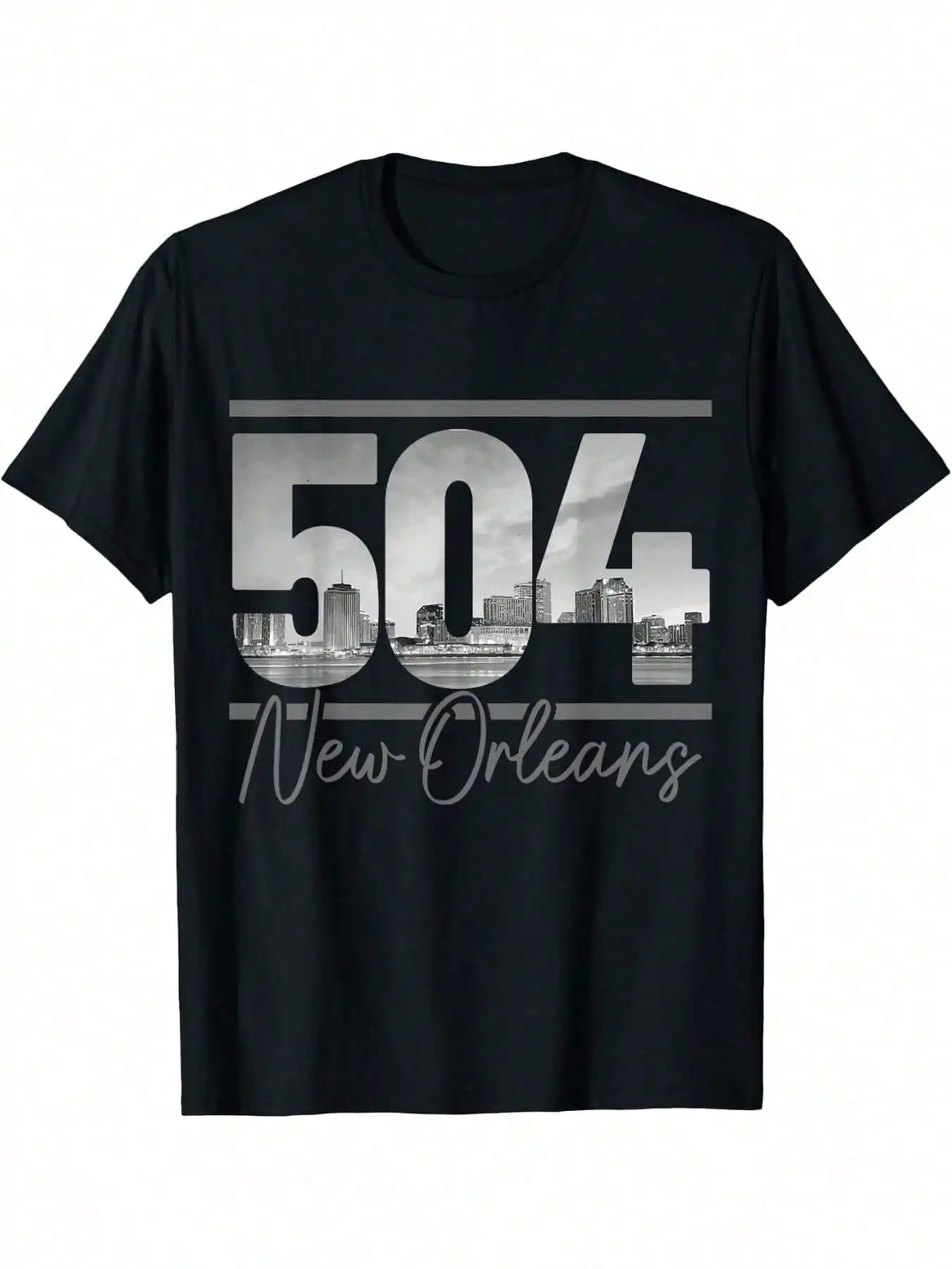 

New Orleans 504 Area Code Skyline Louisiana Vintage T-Shirt Cotton Fun Design DIY Men'S Soft breathable comfortable casual