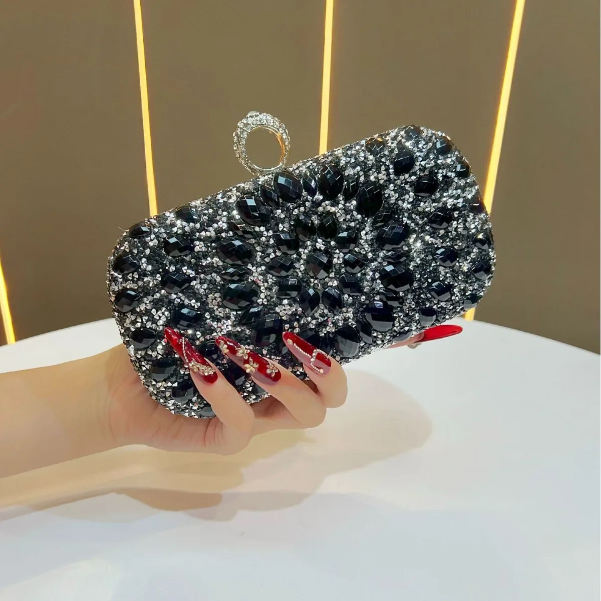 

Bloomsteps diamond-embellished evening clutch, ladies' purse, handbag, dress bag, full-diamond shoulder and crossbody bag