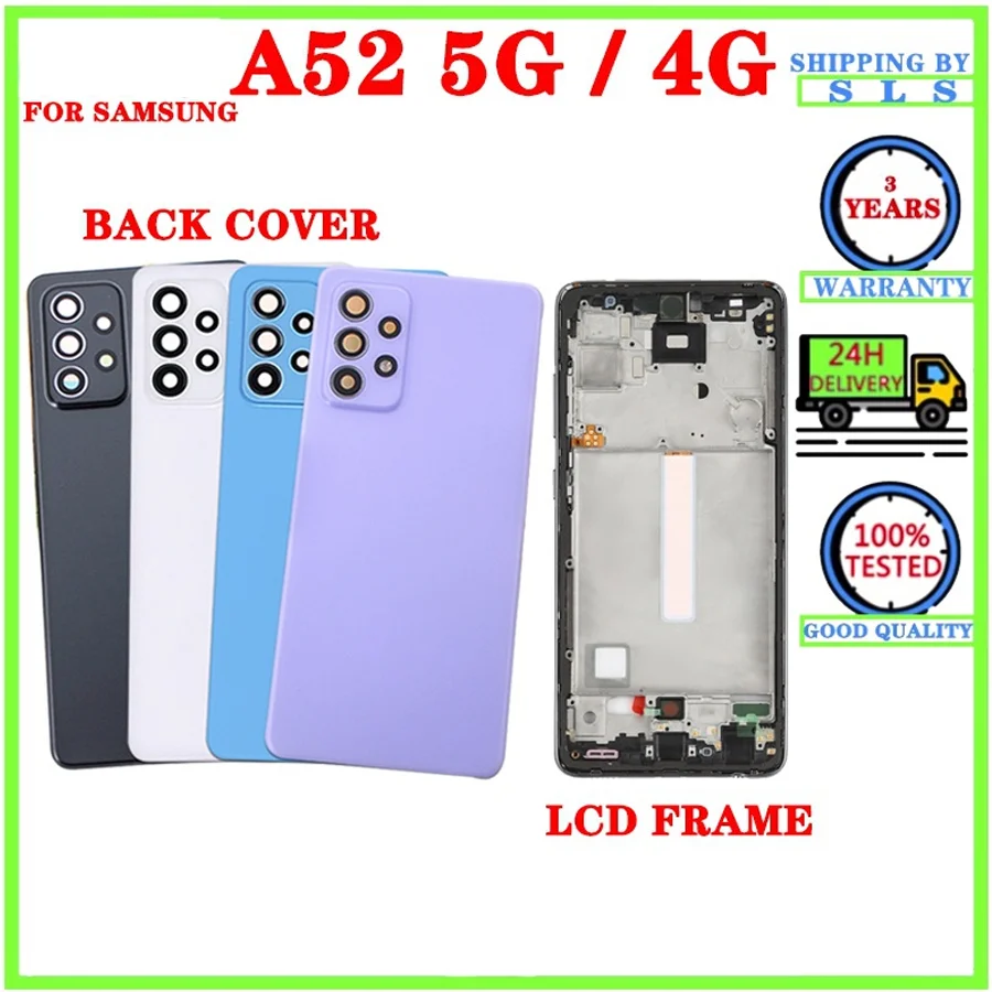 

Back Housing Frame For Samsung Galaxy A52 5G A526 Back Battery Cover Housing LCD Middle Frame Bezel With Camera lens Adh