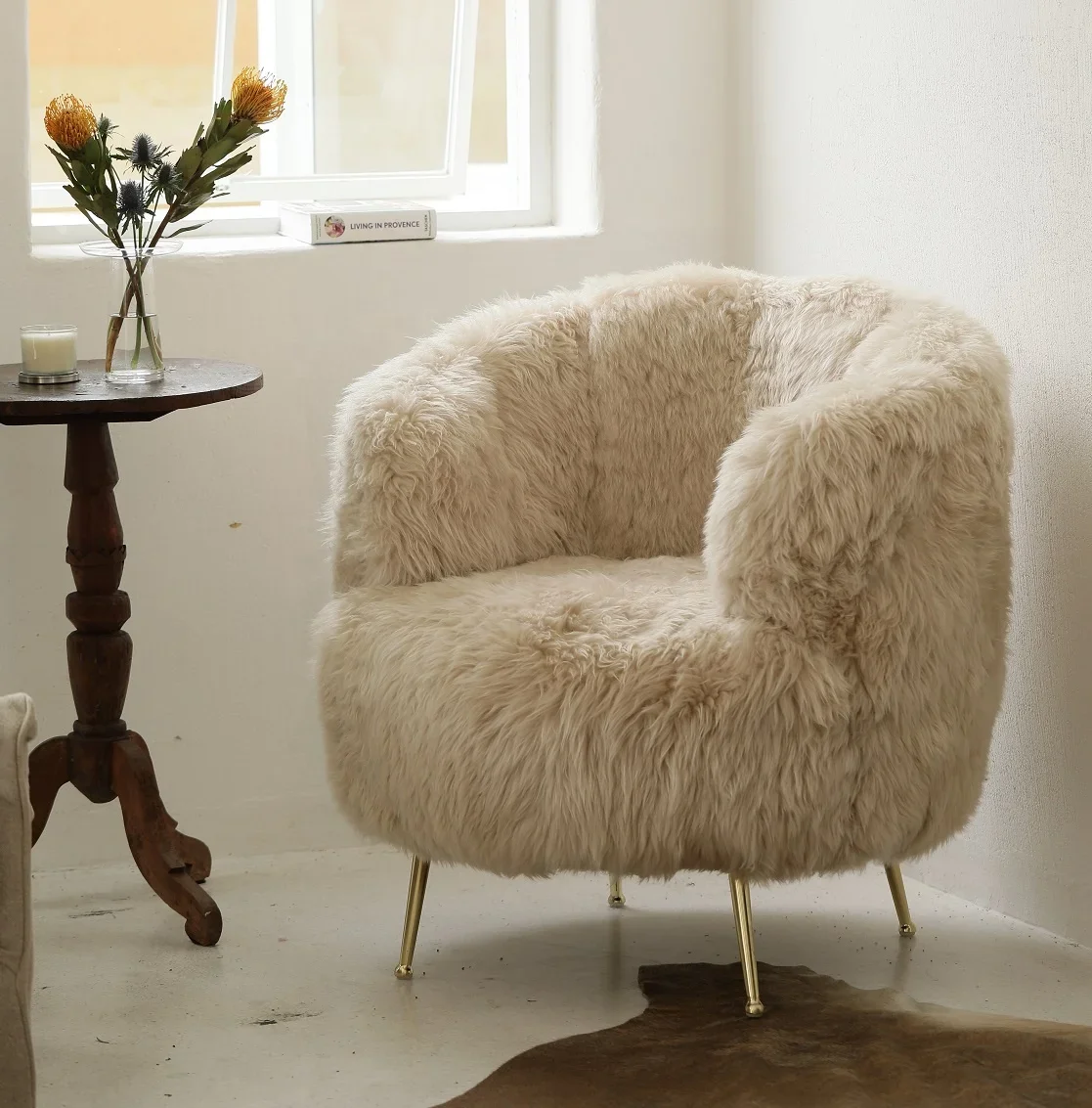 For Simple Design Furniture Fluffy Contemporary Leisure Puff White Cute Fur Sheepskin Chair
