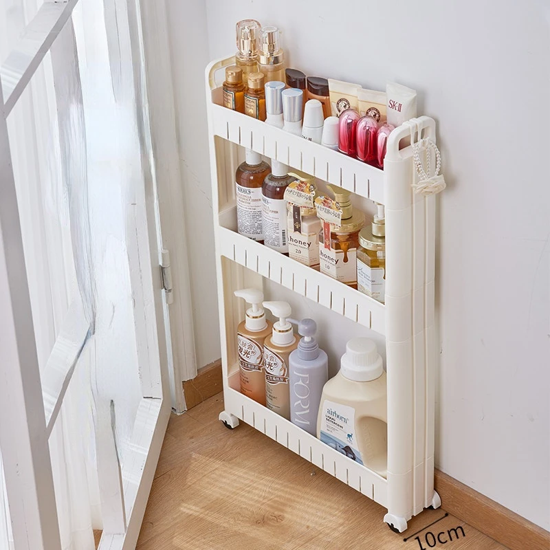 Layered Bathroom Space Saver Organizer Narrow Shelf kitchen Toilet Shelves Storage Box Rack Side Cabinet Floor Mobile Rack