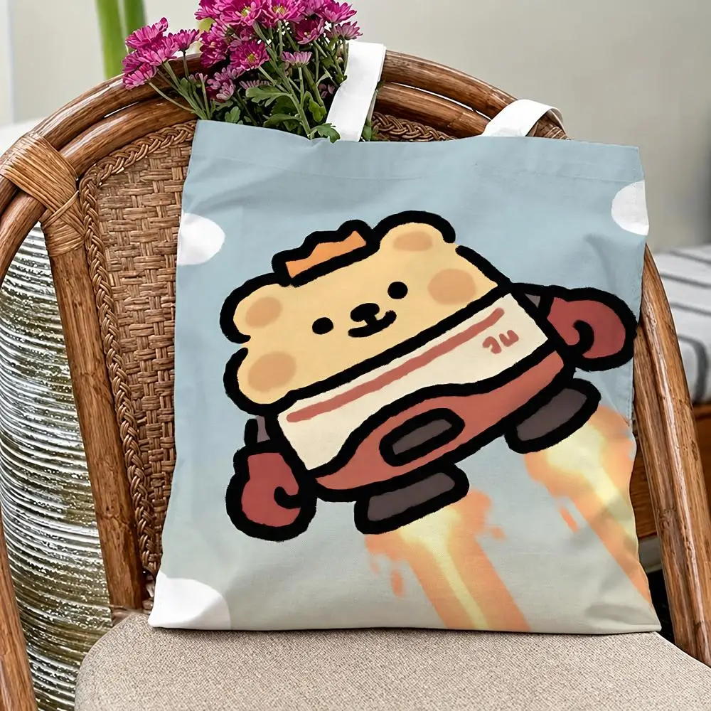 Cute Character Bear Bug Storage Bags Eco Canvas Tote Odorless Reusable Double Print Shopping Bag