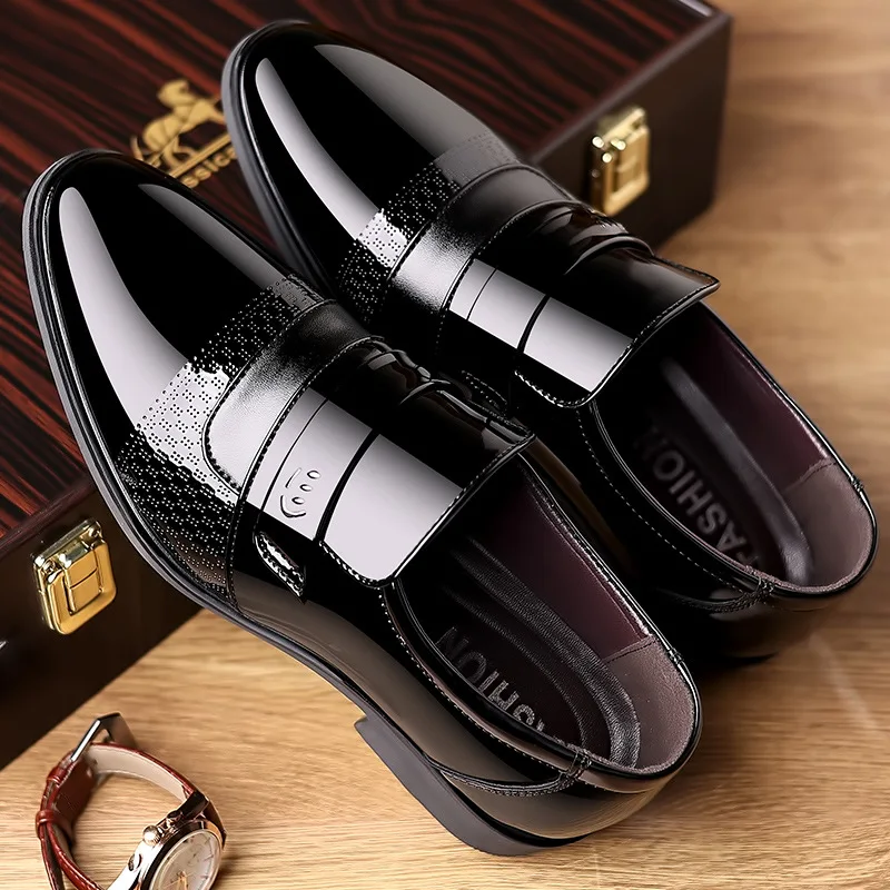 Leather Shoes Men\'s Casual Business Dress Shoes Slip on Office Oxford Shoe Soft-Soled Wedding Footwear Office Classic Shoes