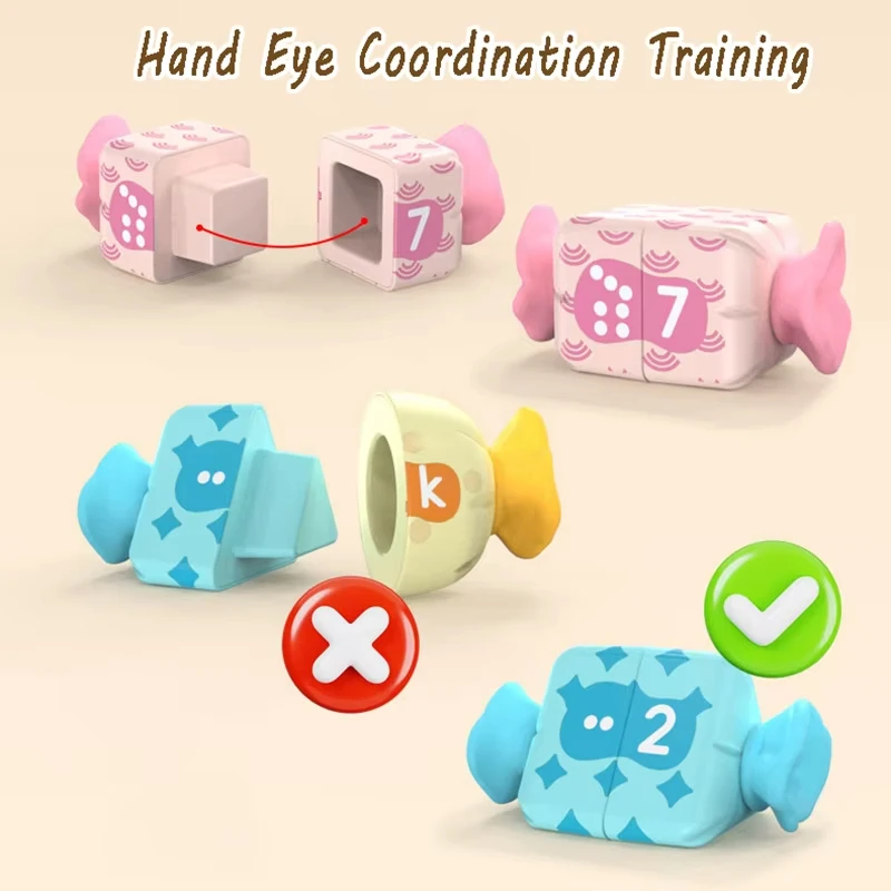 Jouet éducatif Montessori en forme de bonbon pour bébé, jeux créatifs de correspondance des couleurs pour bébé, lettres et nombres, jouets d'apprentissage cognitif