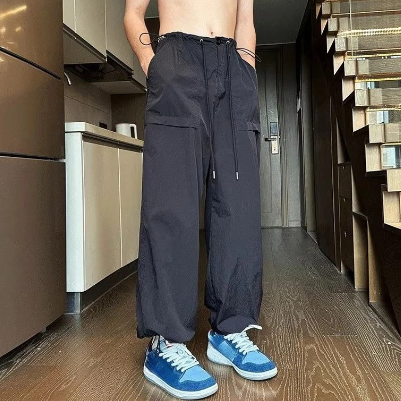 

Summer Wide Ice Silk Cargo Pants for Men Aesthetic Designer Y2k Vintage Cheap Harajuku Techwear Luxury New in Baggy Trousers Man