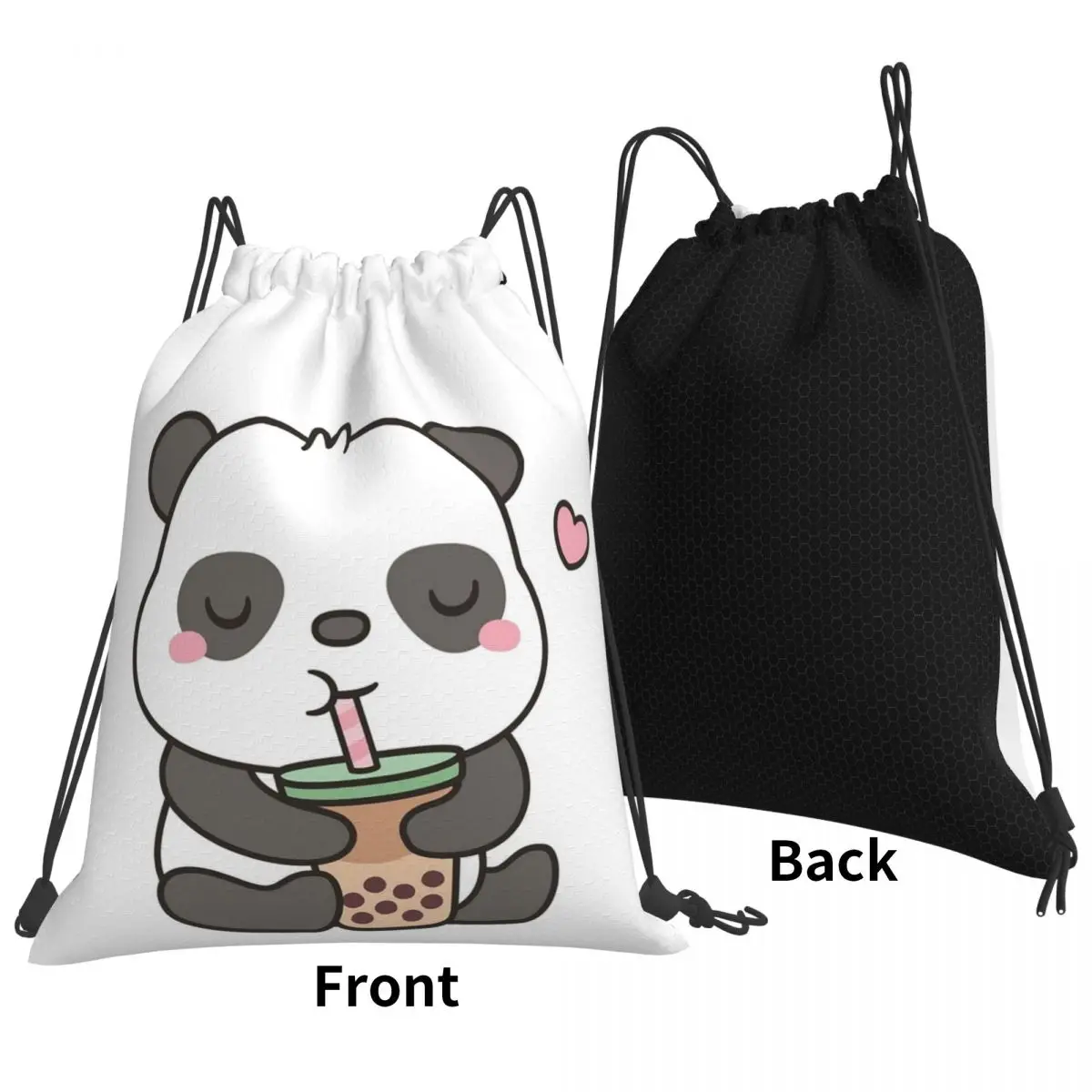 Cute Little Panda Enjoying Boba T Backpacks Multi-function Drawstring Bags Sports Bag Book Bags for Man Woman Students
