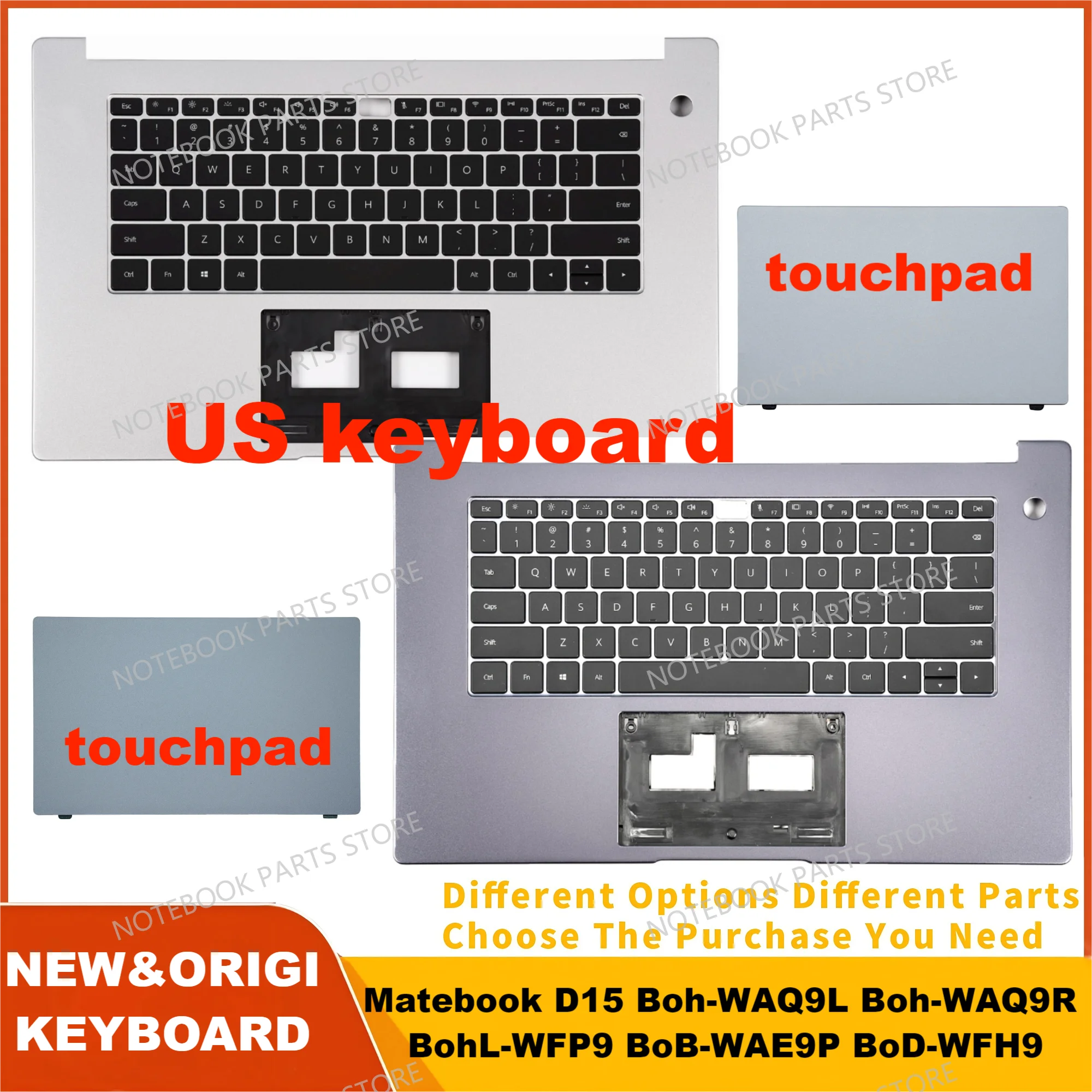 

New Palmrest With US Keyboard For Matebook D15 Boh/Bob Series Boh-WAQ9L BohL-WFP9 Boh-WAQ9R BoB-WAE9P BoD-WFH9 No Backlit