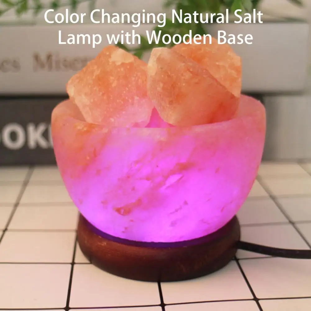 Lámpara de sal Natural con Base de madera, luz nocturna romántica, deslumbrante, interesante, cambia de Color