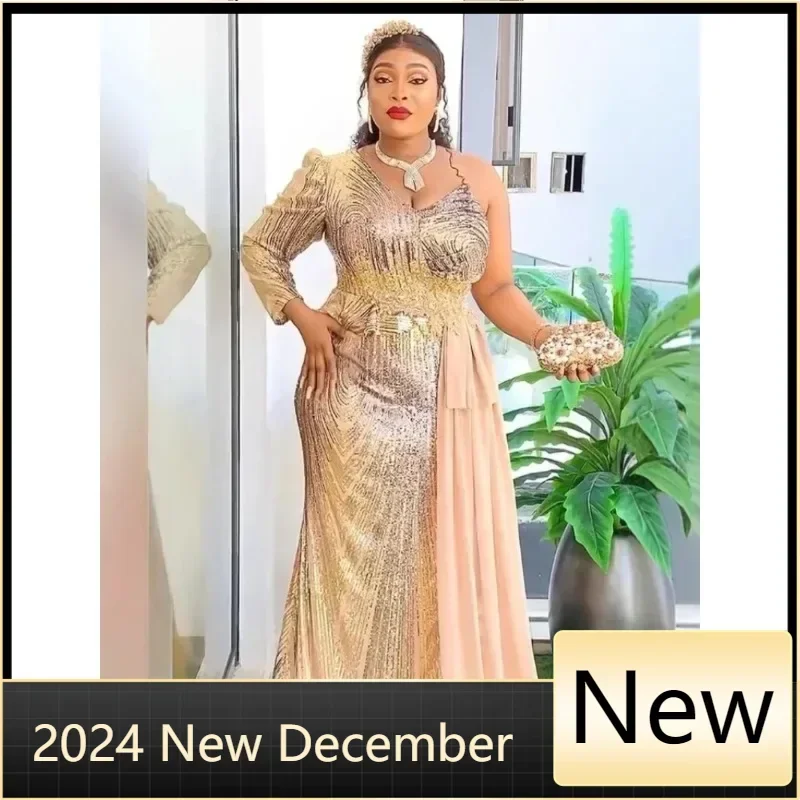 

Customized African Dresses for Women 2025 New Fashion Plus Size Sequin Evening Party Long Dress Dashiki Ankara Outfits Robe Afri