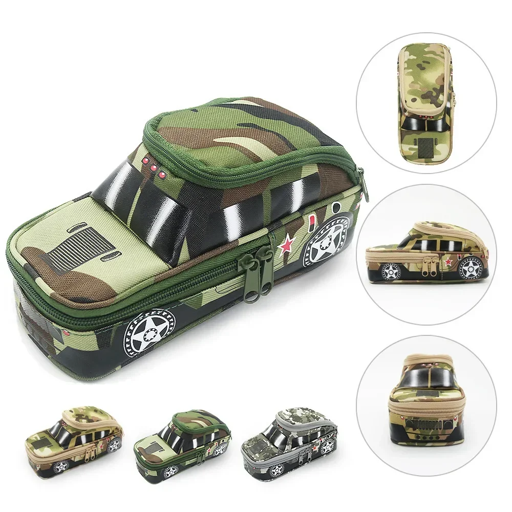 Camouflage Off-road Vehicle Pencil Case Pouch Bag for Boys Children Double Zipper School Pencil Box Stationery Cases