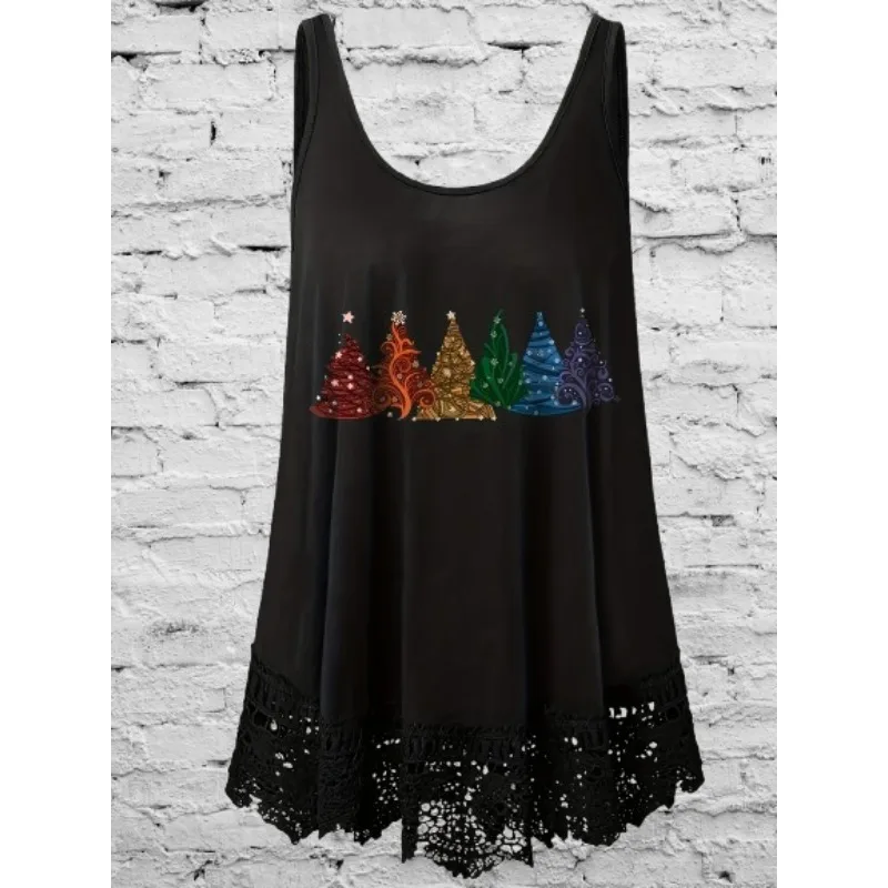 

Женский модный кружевной лоскутный жилет больших размеров 1XL-5XL с рождественским принтом, повседневный удобный жилет