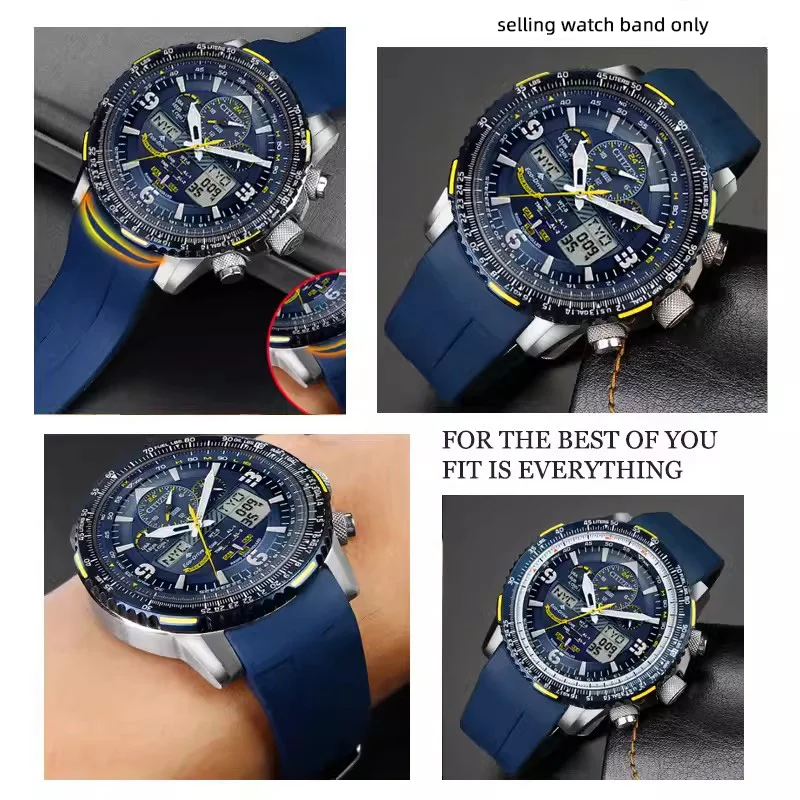 For CITIZEN Blue Angel second-generation Men Skyhawk JY8078 curved port 22mm rubber watch with sports waterproof bracelet