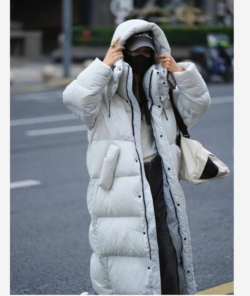 INS Women Long Quilted Coat Hooded Maxi Length Long Sleeve Puffer Jacket Padded Coat Winter Outerwear Warm Padded Thicken Coat