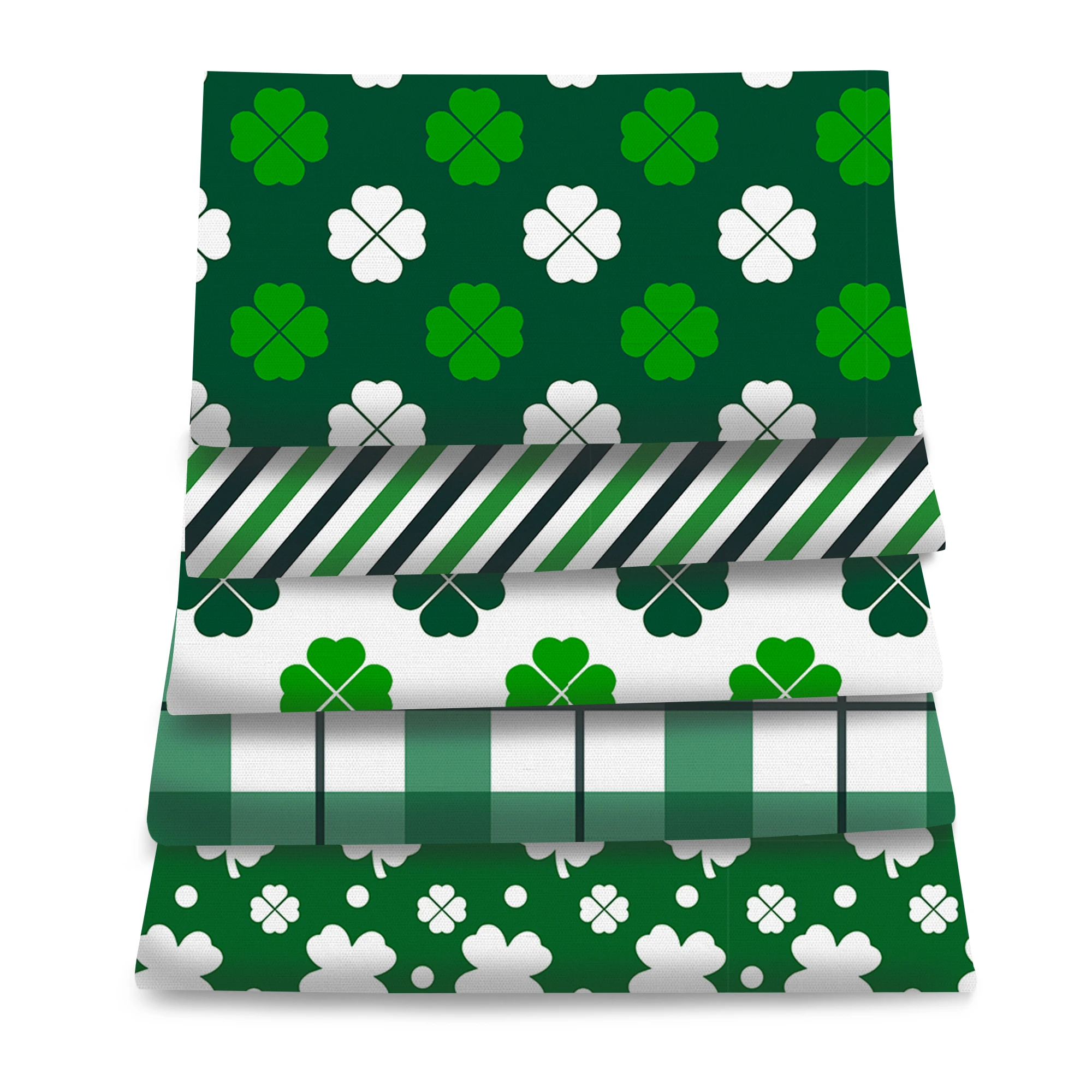 Pre-cut Shamrock Green Themed Fabric Bundle - 5pcs, Assorted Colors, Pre-Cut Polyester Quilting Squares