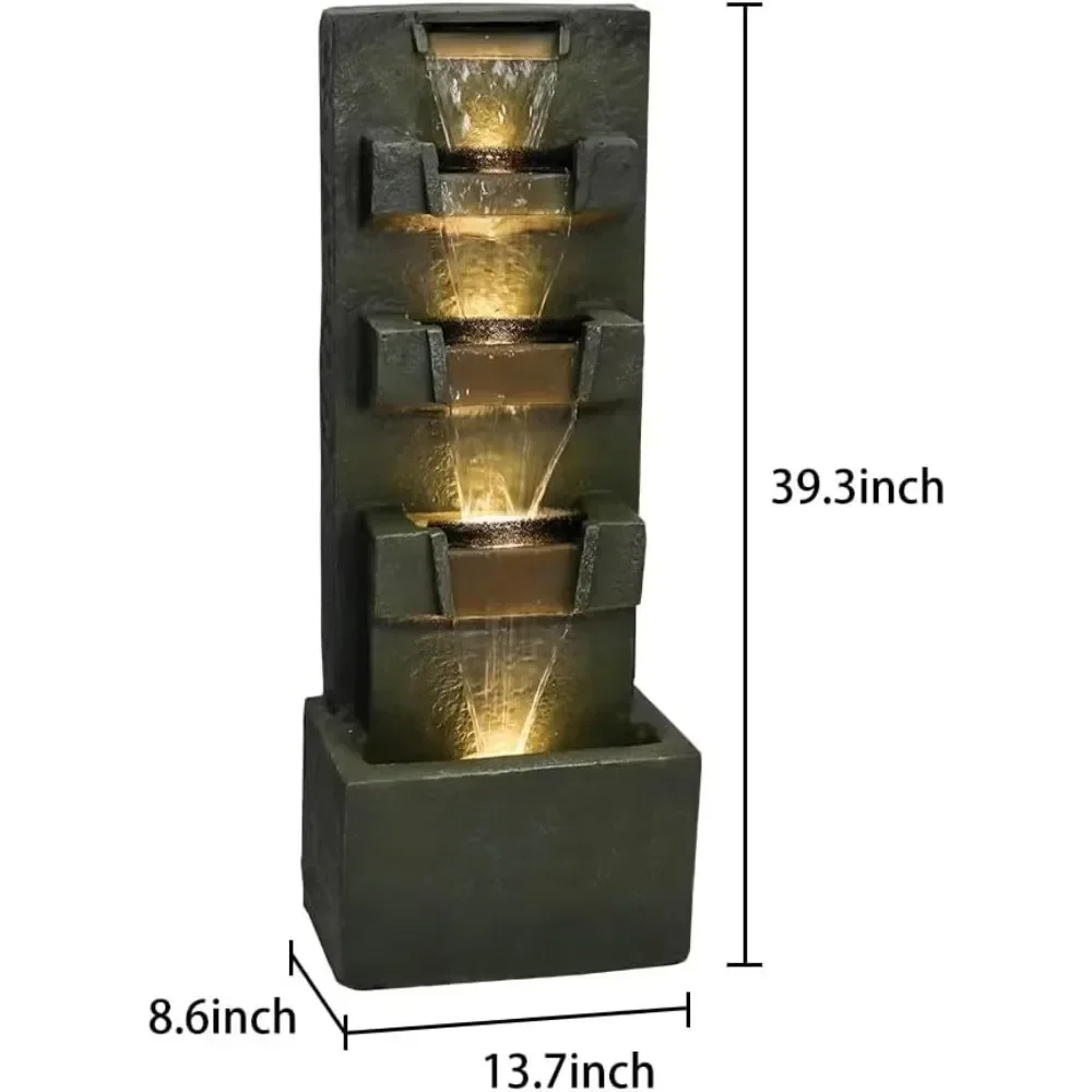 نافورة مياه حديثة عالية الخرسانة مقاس 39.3 بوصة 5 طبقات نافورة مياه داخلية/خارجية مع أضواء LED ميزات شلال متتالية