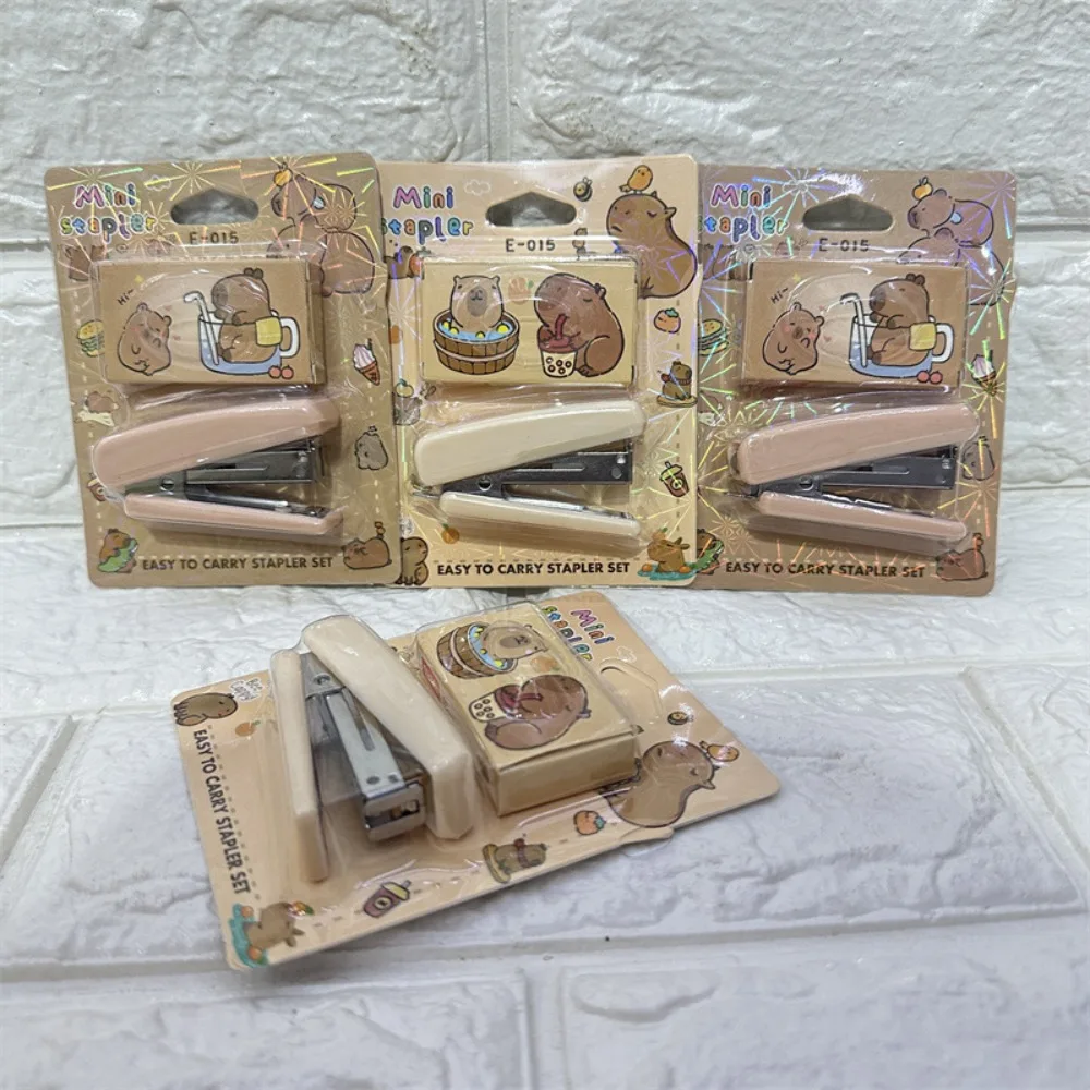 Mini Capybara Stapler Set File Organizer Multi-functional Stapler Paper Clips Cartoon Animal Push Clip