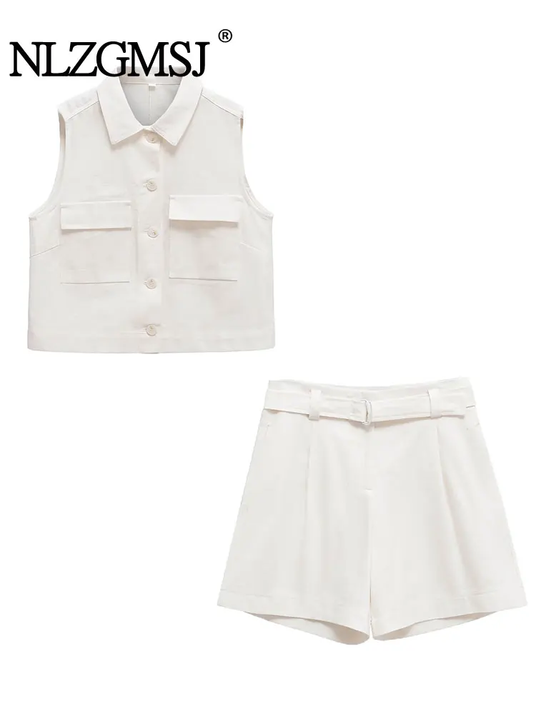 

TRAF 2025 Summer Women's Casual Chic Solid Shirt Flip collar Collar Single Breasted Shirt Loose Pockets shorts Fashion sets