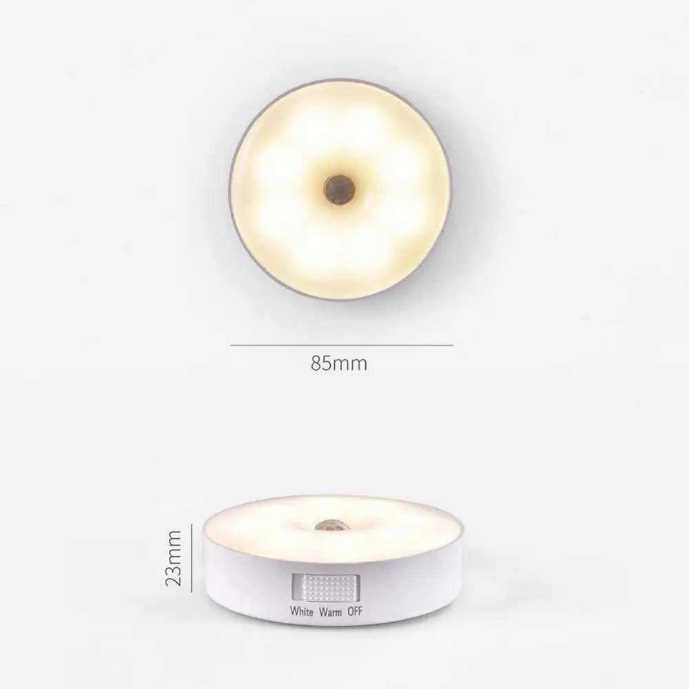 Mini Bedroom Wall Mounted USB Rechargeable Motion Sensors LED Wireless Night Light Body Sensor Light