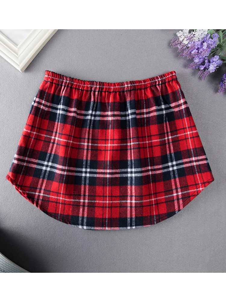 Women Mini Skirt Hot Sale Irregular Detachable Underskirt Red Black White Plaid Printed Elastic Waist