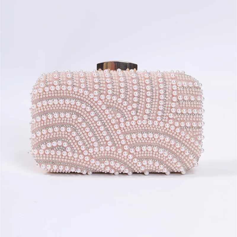 

European American Retro Pearl Beaded Evening Bag Gold Silver Pink Fashion Elegant Small Clutch for Women Prom Party Shoulder Bag