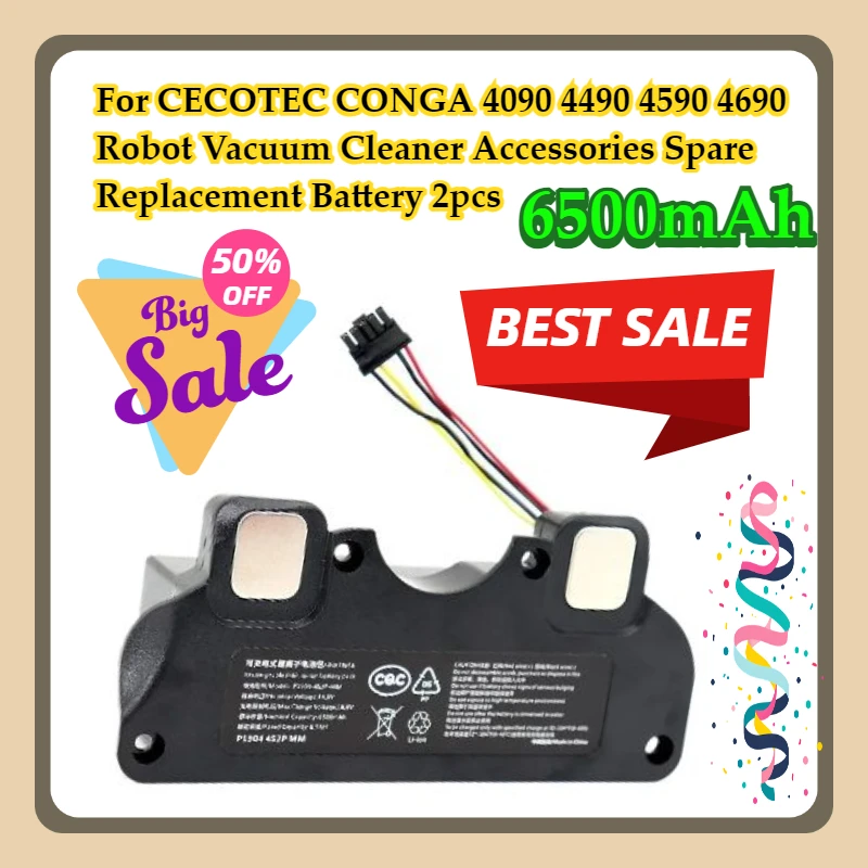 

For CECOTEC CONGA 4090 4490 4590 4690 Robot Vacuum Cleaner Accessories Spare 6500mAh Replacement Battery 2pcs