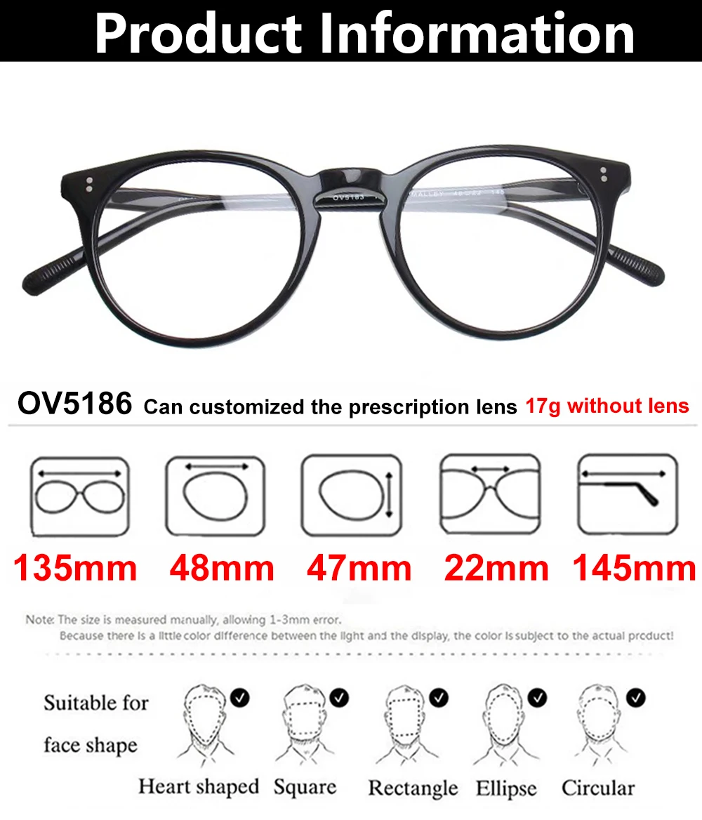America Brand Design Ovale Brillengestelle für Herren, Vintage-Acetat, ultraleichte Korrektionsbrillen OV5183, optische Brillen für Damen – Detail 10
