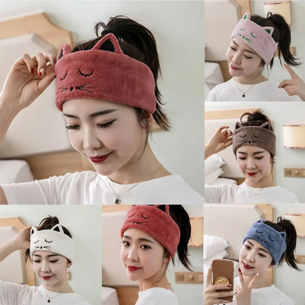 

Fashion Coral Fleece Face Washing Headband Elastic Cartoon Wrist Towel Soft Spa Headband Woman Girls