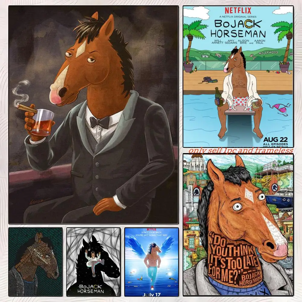 Anime B-BoJack Horseman Cool Art Poster Self-adhesive Painting with prints Home bedroom living room decoration