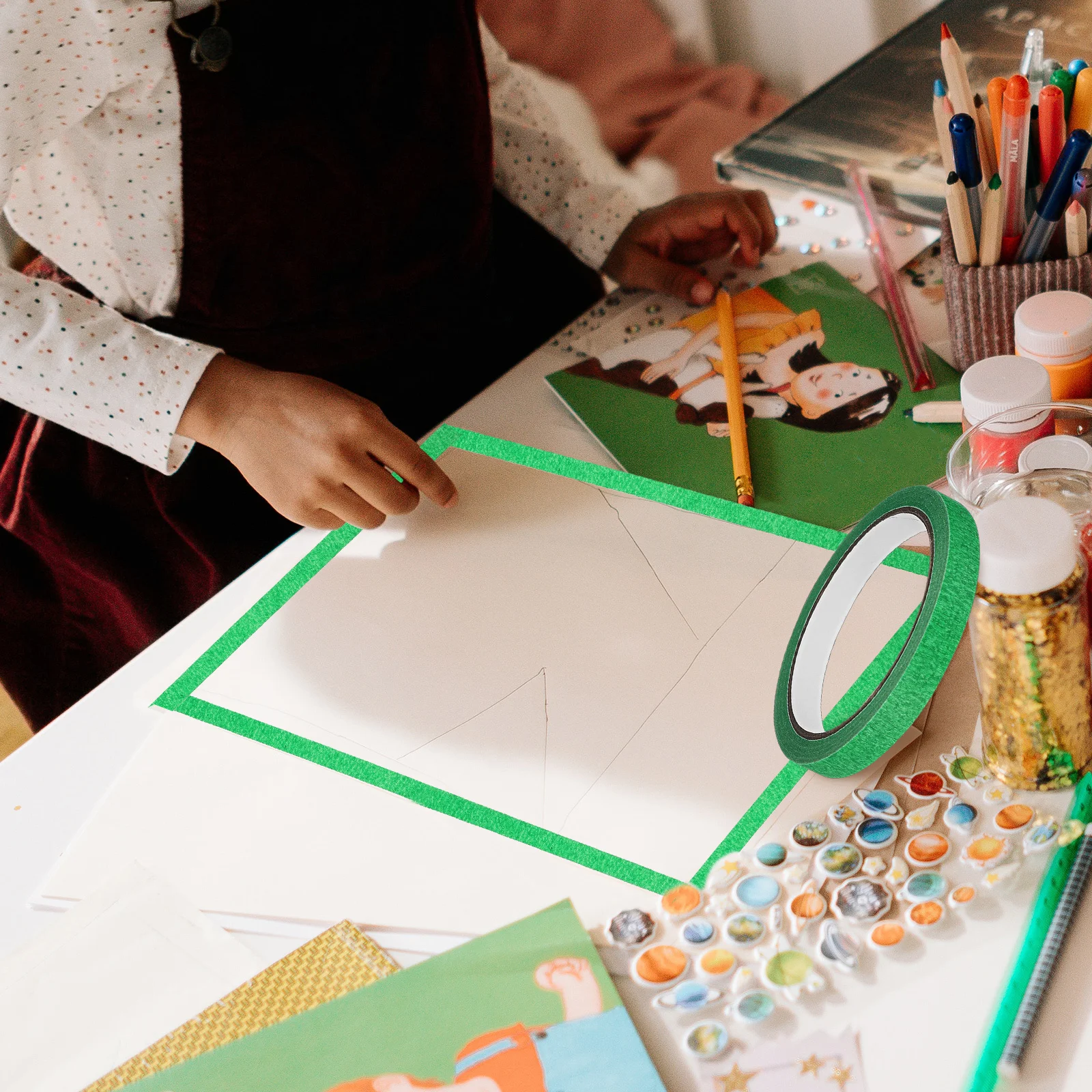 6 قطعة 6 لفات إخفاء ملون DIY بها بنفسك الحرف المائية ورقة صيانة السيارات سهلة إزالة الفنان الشريط الحرفية الشريط لفة