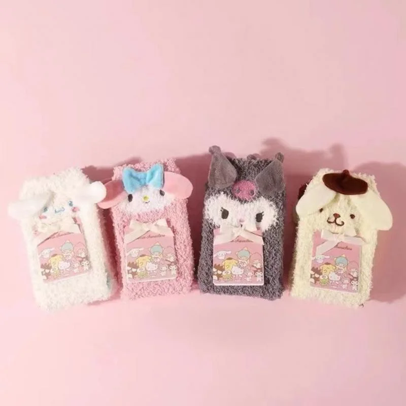 hot Sanrios Girl Keep Warm Coral Fleece Sock Kawaii Kuromi Cartoon Cute Winter Anti-Slip Student Plush Socks Fashion New Style