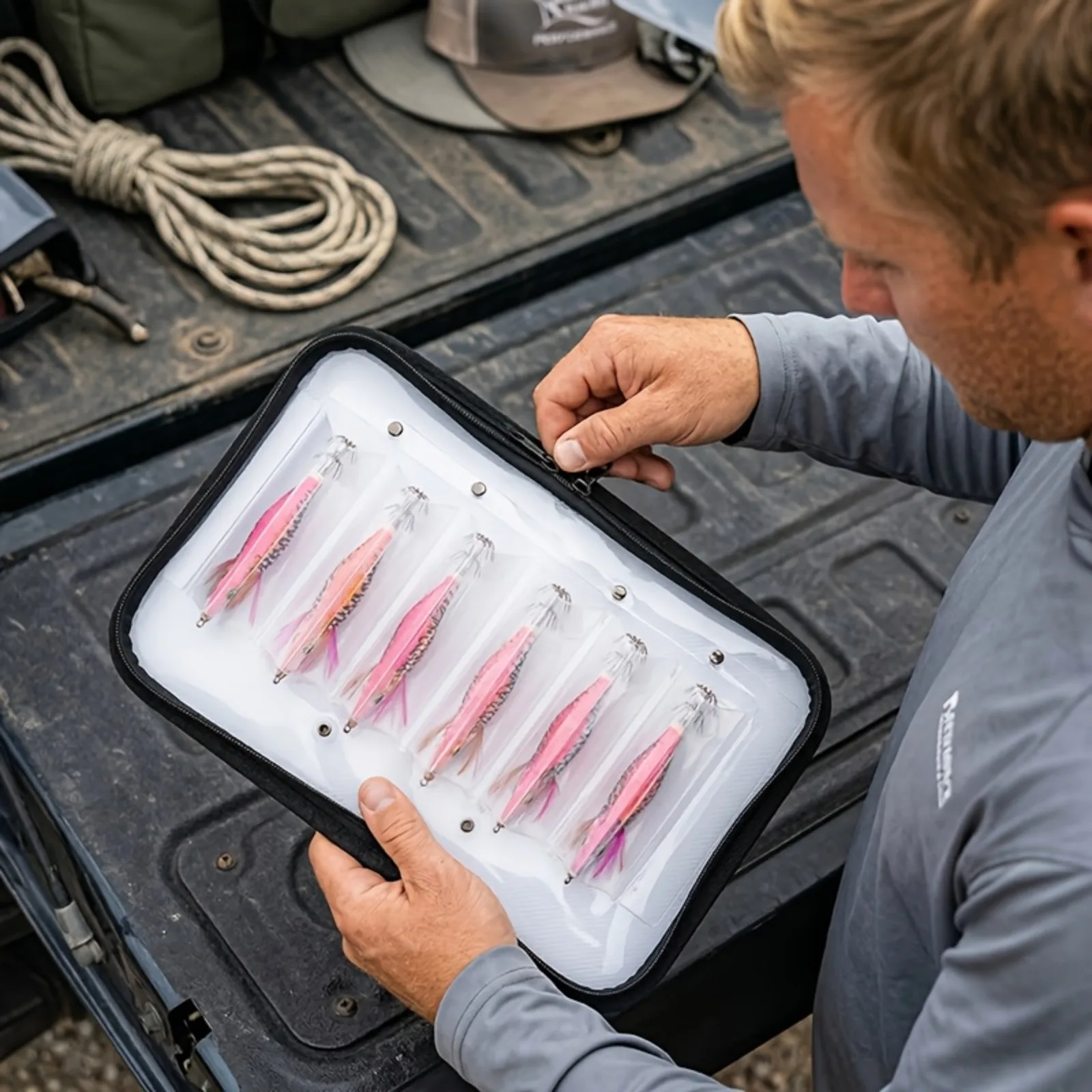 

Goture Portable Shrimp Bait Storage Bag,Water-Resistant 12-Pocket Tackle Storage for Octopus Egi Shrimp Lures Saltwater Fishing