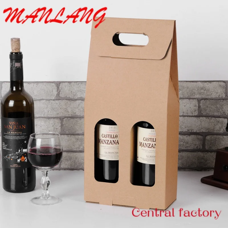 Custom  customized folding paper box   Kraft paper red wine box portable single or double  boxes for packaging