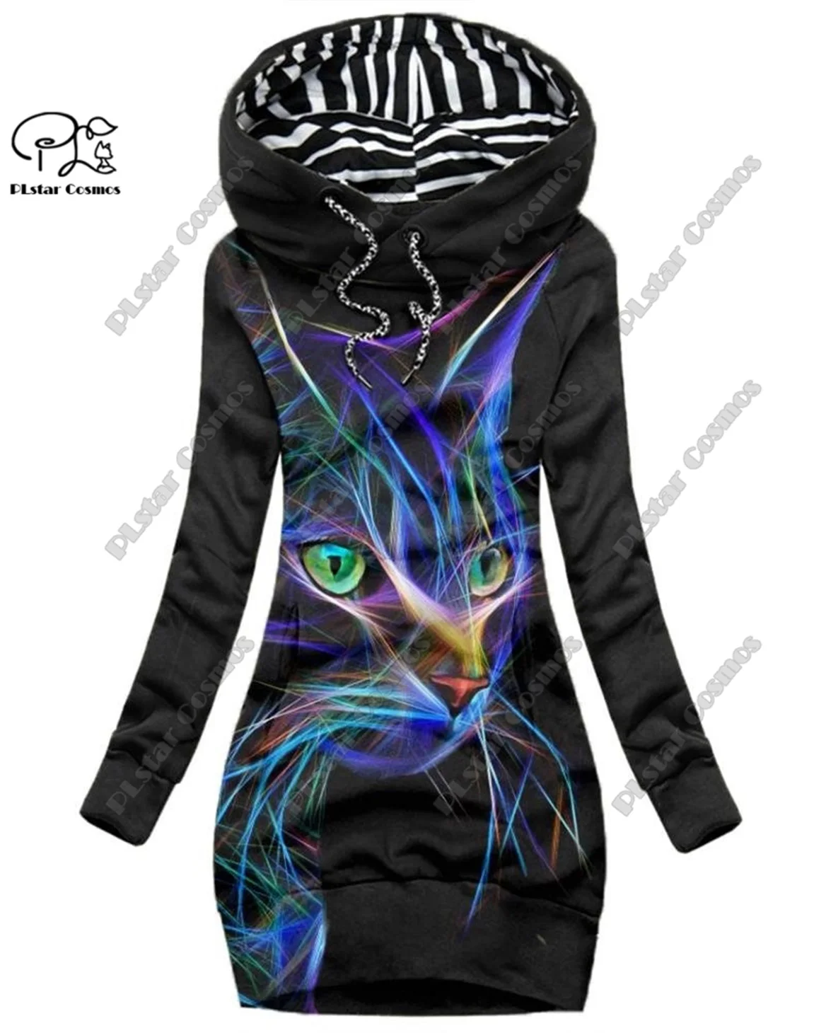 

PLstar Cosmos 3D printed women's long sweatshirt dress animal series cute cat pattern casual slimming series M-3