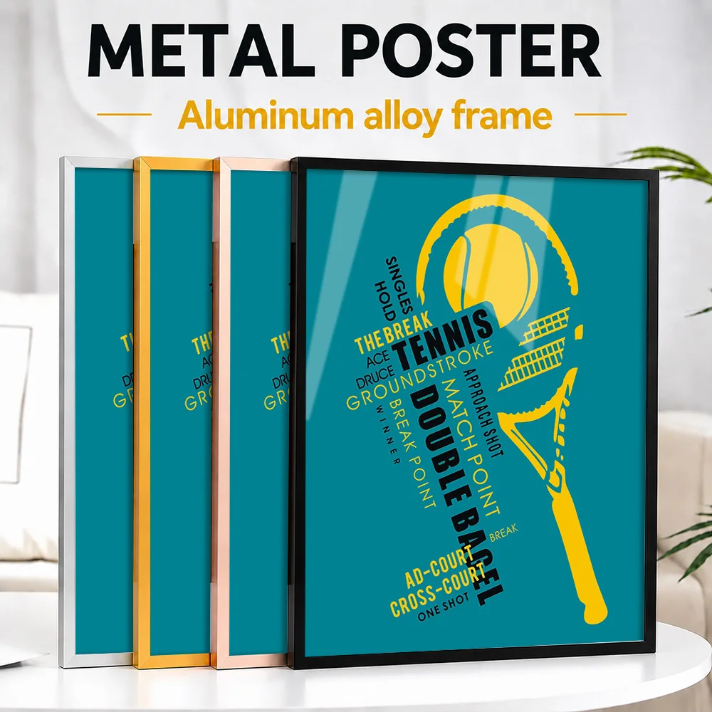 Tennis Racket Typography Metal Poster With Aluminum Alloy Frame Personalized Photo Minimalist Sport Style Wall Art For Bedroom