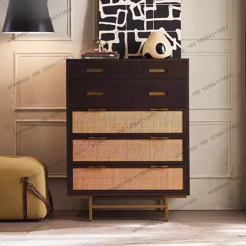 

Modern Retro Retro Solid Wood Oak Rattan Chest of Drawers Nordic Hallway Six Drawers Side Cabinet