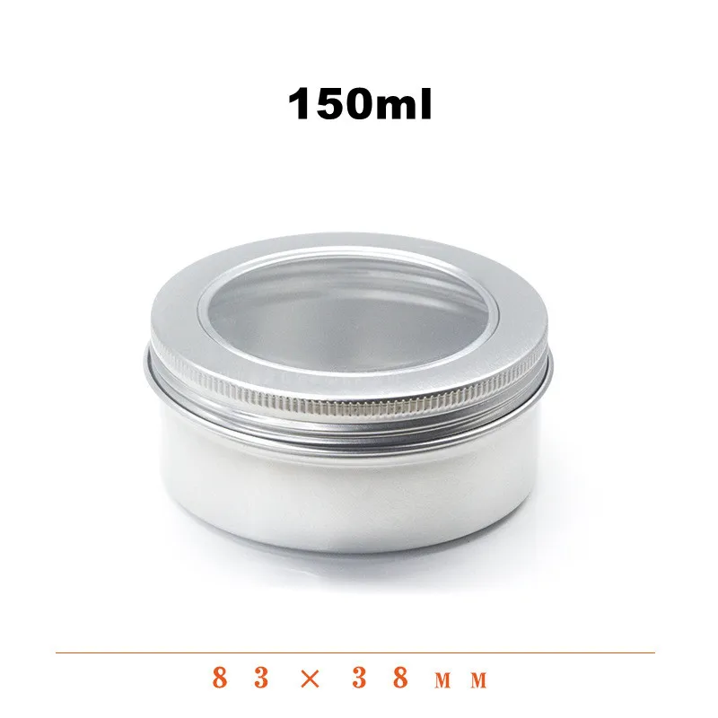 

100pcs 150ml 5oz Silver Aluminum Jar Container With clear Top Custom Metal Tins for Eco Friendly Cosmetic Packaging
