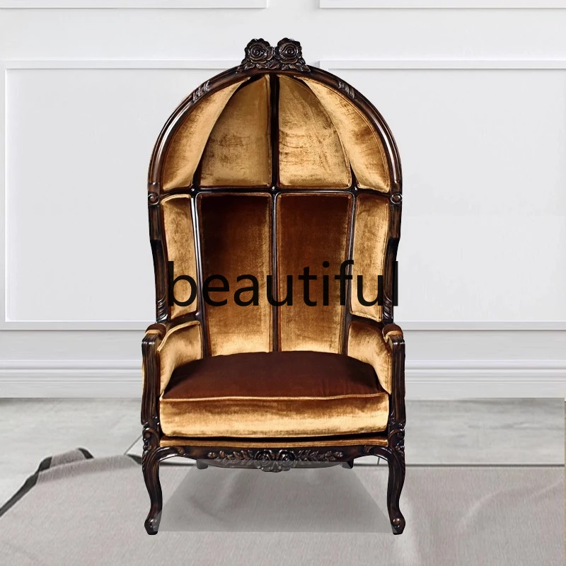 

American country retro old villa whole house custom high-end solid wood carving leisure sofa tiger chair